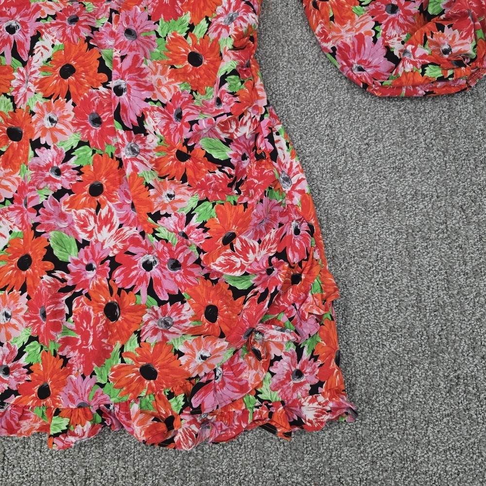 ASOS Design Red Mini Dress 6 Puff Sleeve Open Back Ruffle Hem Party - Picture 2 of 10